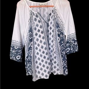 Cato White and Blue Floral Patterned Blouse